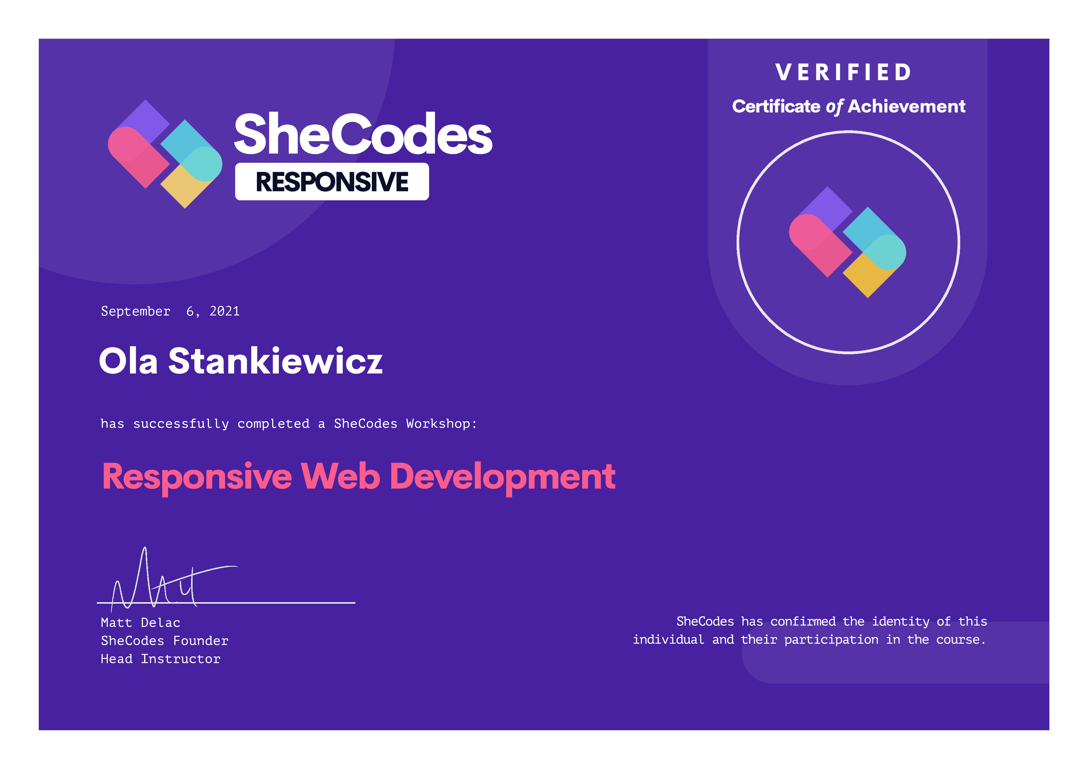 SheCodes Responsive certficate